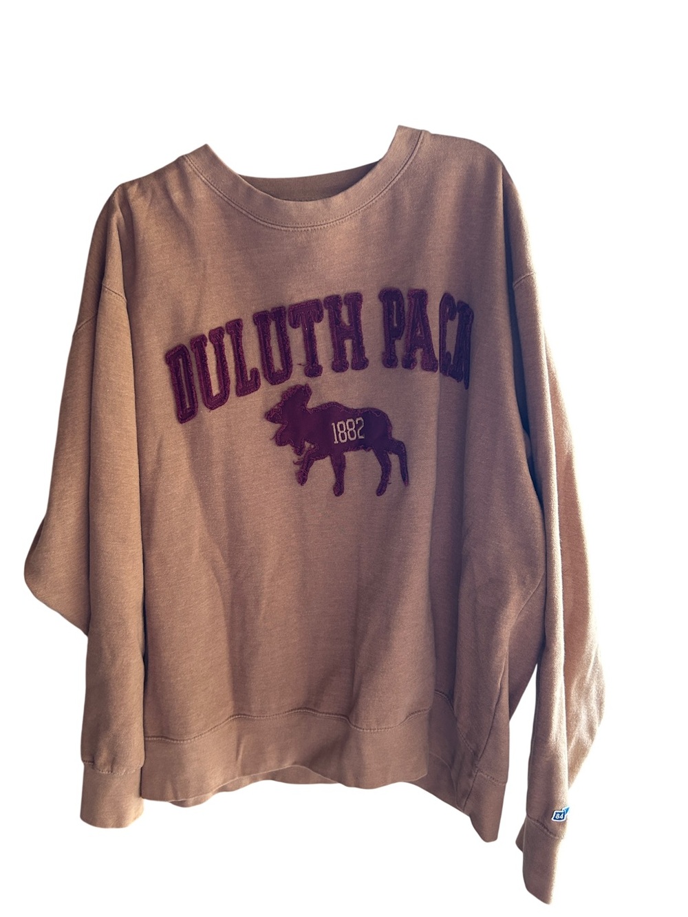 Blue 84 Tan Crewneck Sweatshirt with Maroon Graphic